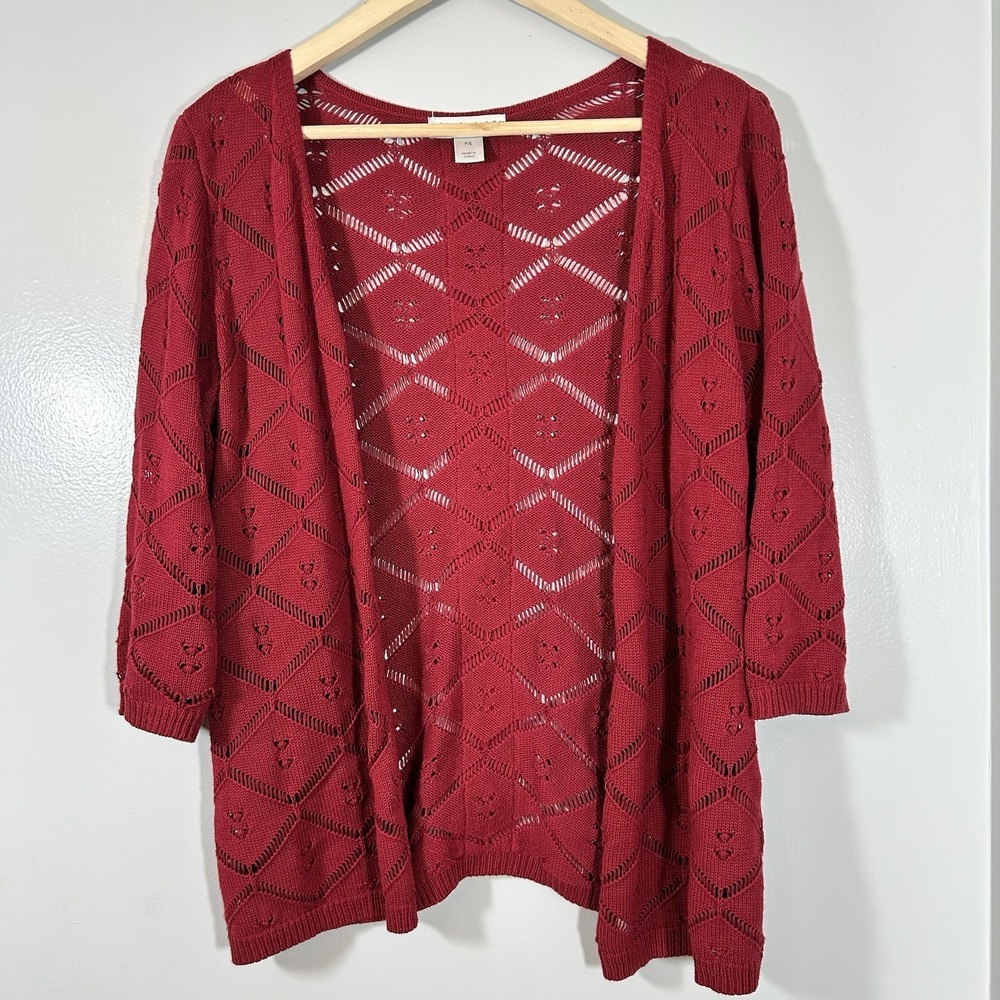 CJ Banks Cardigan Women's Petite Small Cherry Red Crochet Knit Coquette Boho